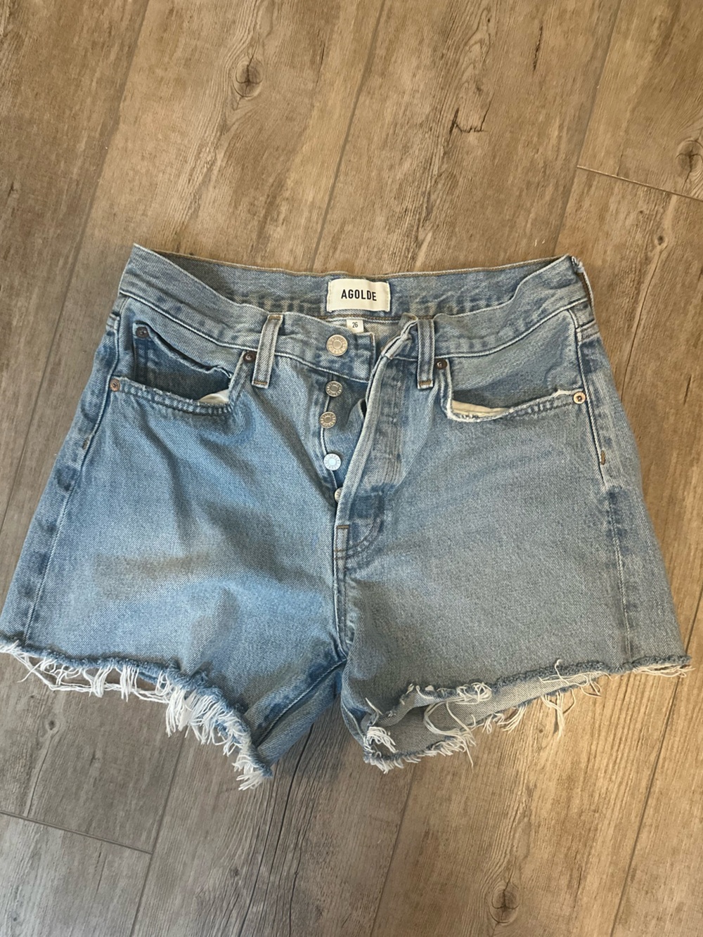 Agolde Light Wash Long Denim Jean Shorts